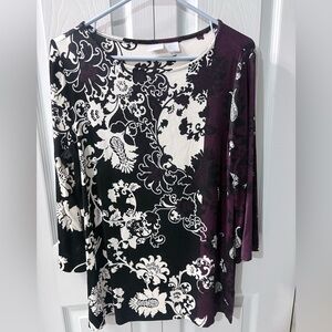 Chico's Black and White Patterned Top with Purple Highlights size 1 or 8/10 US
